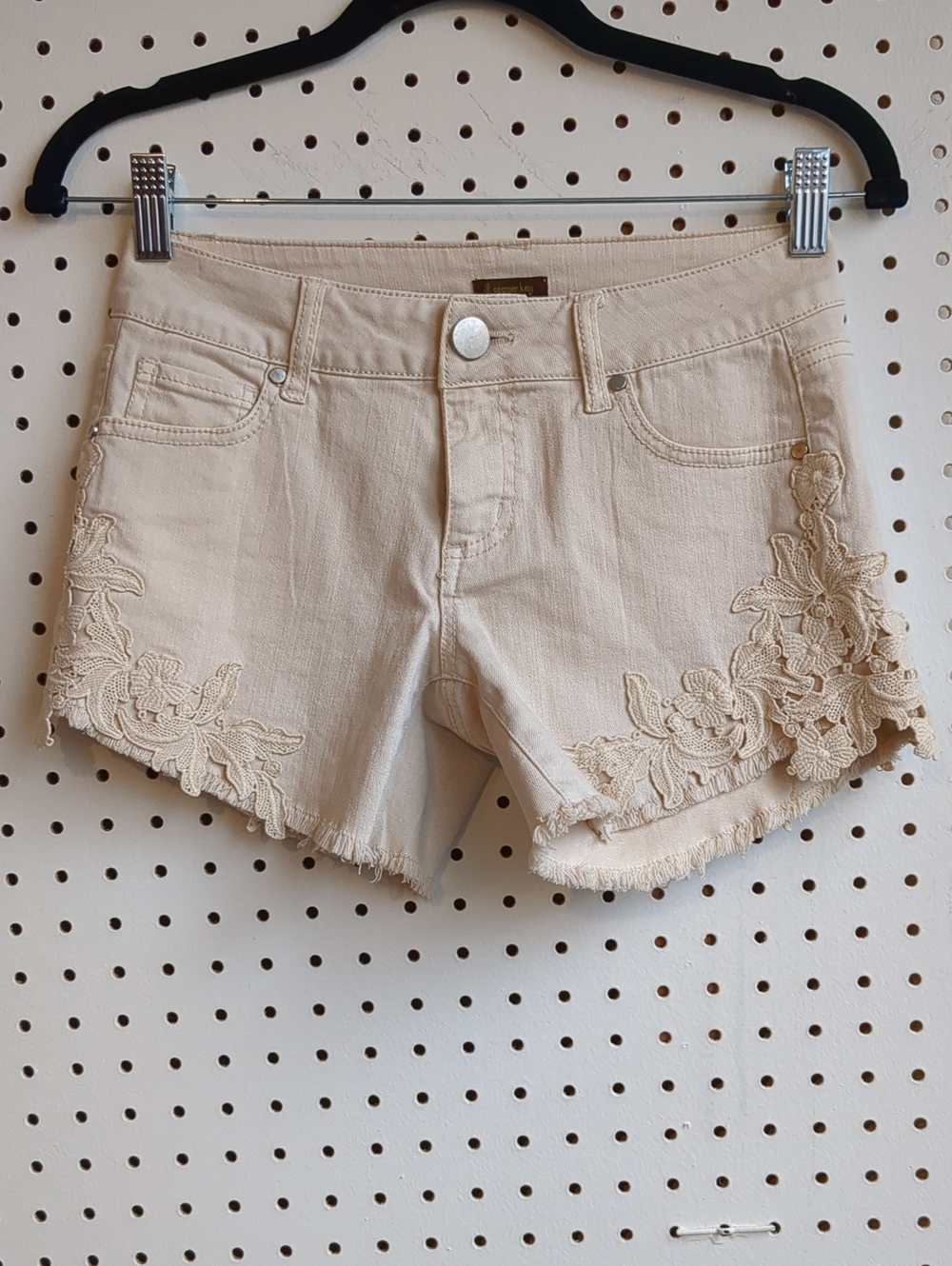 Copper Key Cream Lace Denim Shorts